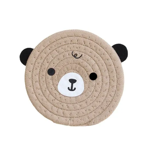 4PCS Khaki Cute Bear Woven Cotton Coasters, 18cm Dia Durable Heat Resistant Trivets Set for Drink Cup Dishes and Pot