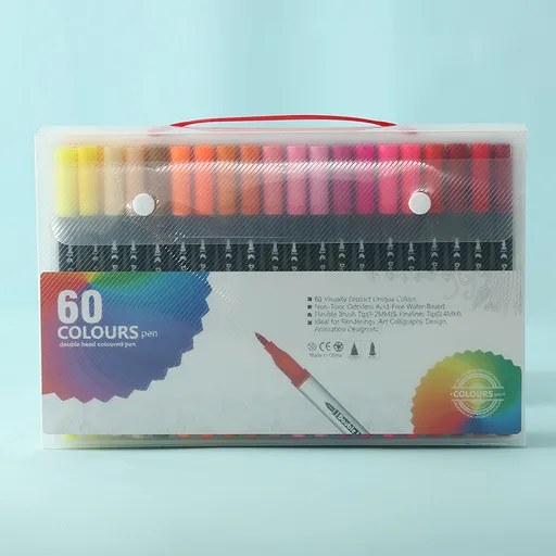 Black 60 COLOURS Dual-Tip Watercolor Marker Set - Colors Washable Art Pens with Brush & Fine Tips for Students & Artists