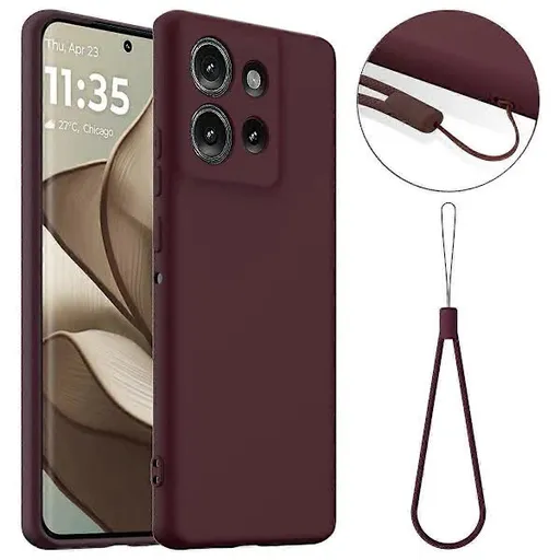 Case for Motorola Edge 50 5G MagSafe Compatible Liquid Silicone Case with Lanyard - Black Multicolor Burgundy