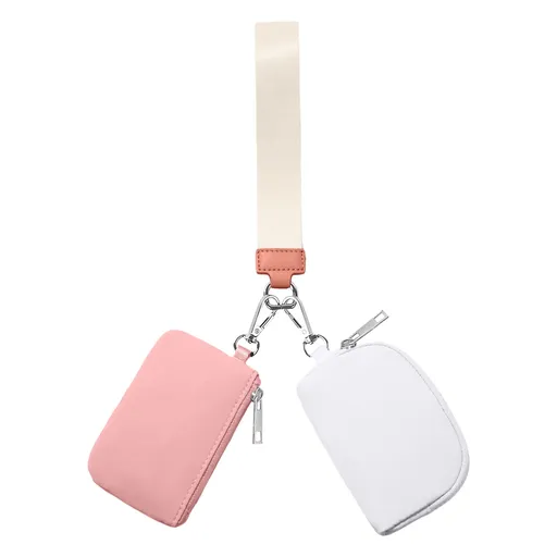 Keychain Wallet Mini Zip Around Wristlet Wallets For Women Detachable Dual Pouch Wristlet Portable Coin Purse Small Wallets For Travel Sports Outdoors Pink