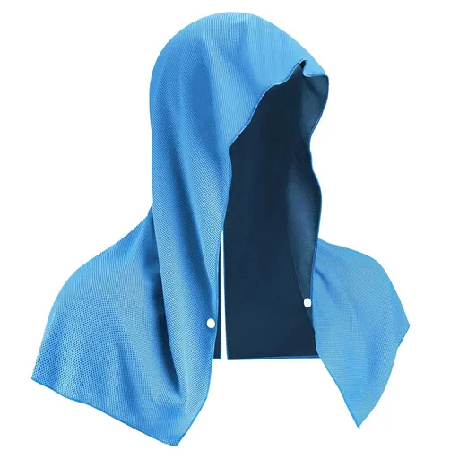 Light blue Instant Cooling Hooded Towel U-Shaped Sun Protection Quick Dry Scarf with Carabiner Pouch for Local Outdoor Sports and Gym Workouts