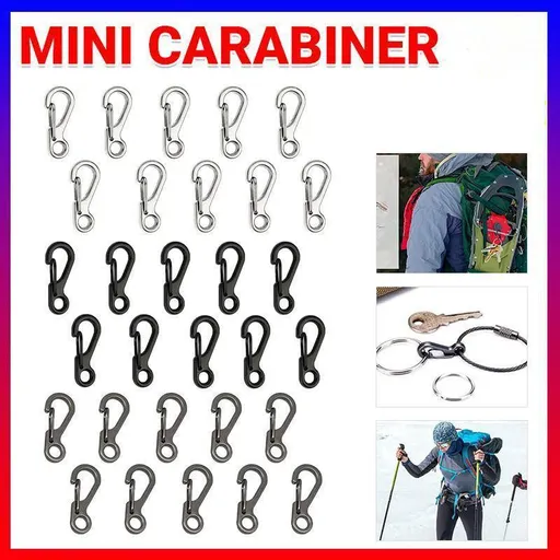 10X Mini Alloy Carabiner Keychain Durable Snap Spring Clip Hook - Black