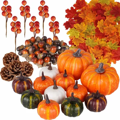 Artificial Harvest Decoration Set Realistic Maple Leaf Acorn Pumpkin 162 Piece Home Table Decoration