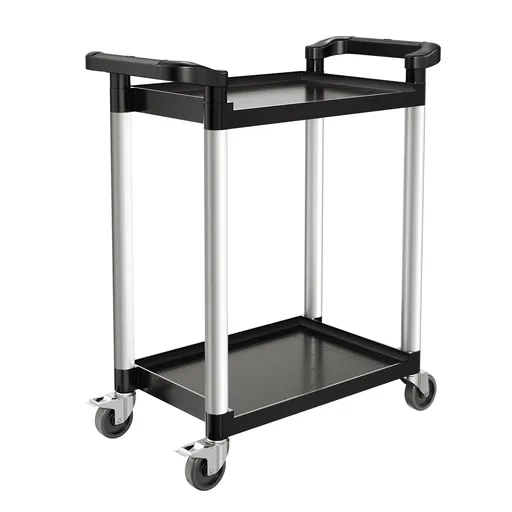 Utility Cart, 300 lbs Load Capacity, 2-tier Utility Plastic Cart with 360° Swivel Wheels (2 with Brakes), 24.4 x 16.1-inch Food Service Cart for Warehouse, Office, Home, Restaurant, Kitchen