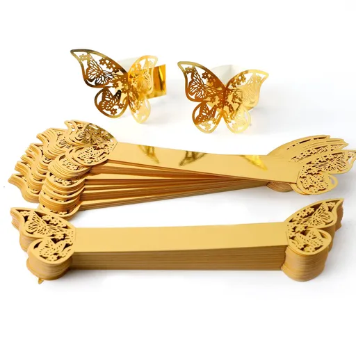 Gold Laser Hollow Paper Butterfly Napkin Rings Mirror Reflective Paper Butterfly Decorations Towel Buckle