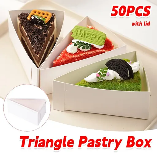 50 Pcs Triangular Cake Slice Box Cardboard Dessert Takeaway Pastry Container