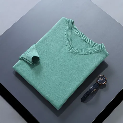 Men V Neck Pullover Knitwear Loose Long Sleeve Fresh green