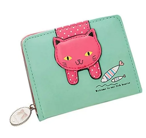 Girls,Faux Leather Wallet Cute Cat Wallet Cat Pattern Purse Coin Holder Card Organizer,Bifold,Spacious(-2pcs)