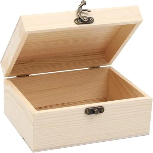 Wooden Jewelry Box Unfinished Storage Organizer Compact Rectangle for Earrings Rings Beads Home Use（20*15*9cm）