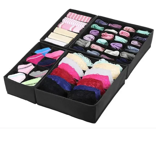 4 Pcs Underwear Drawer Organizers Divider, Closet Socks Organizer and Storage Boxes for Lingerie, Bra, Undies