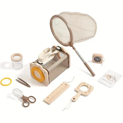 STEM Insect Observation Explorer Kit – Wooden Telescopic Butterfly Net, Ventilated Habitat Box, Outdoor Nature Biology Kit.(Outdoor adventure suit)