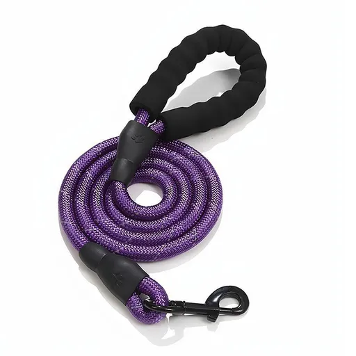 Reflective Dog Leash for Small, Medium, and Large Breeds – Durable Nylon Rope Leash with Soft EVA Foam Handle, Secure Metal Hook, and 360° Night Visibility for Safe Daily Walks, Available in Multiple Vibrant Colors and Lengths (Purple, 1.2m×1.0cm（4ft