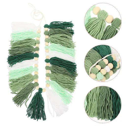 Chic Wall Art Ornament with Green Tassel ng and Wooden Beads for Indoor Decor
