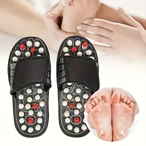 Japanese Acupressure Slippers Rotating Massage Slippers Reflexology Slippers - Black - Size 38