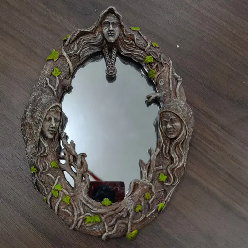 Triple Moon Wall Mirror with Pentagram Decor,Goddess Mother Wall Hanging Mirror for Woman Desktop Makeup Table Decor