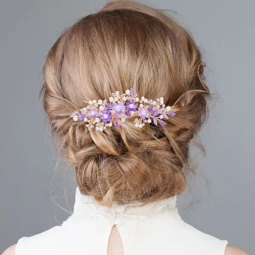 Elegant Purple Bride Hair Comb Floral Hair Accessories for Wedding and Special Occasions