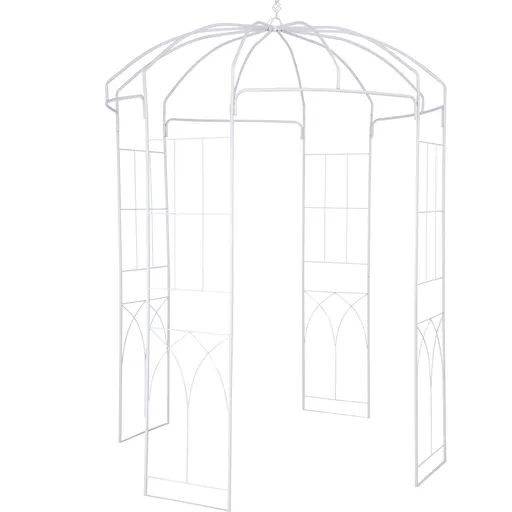 Birdcage Shape Garden Arbor, 9\' High x 6.6\' Wide, Heavy Duty Wrought Iron Arbor, Wedding Arch Trellis for Climbing Vines in Outdoor Garden, Lawn, Backyard, Patio, White