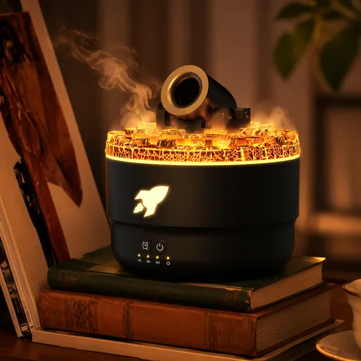 176 Black Simulation Turret Diffuser & Humidifier - Smart Timer Ultrasonic Mister with Volcano Lava Crack Shell and Colorful Light