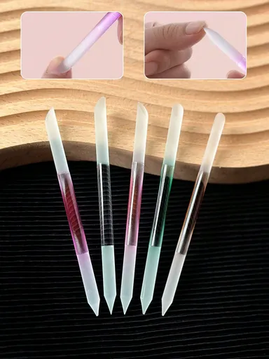 5pc Colorful Glass Nail File Cylindrical Double Sided Grinding Rod Nail Care Detail Treatment Polishing Cuticle Removal Tool Manicure Pedicure Salon Home Use