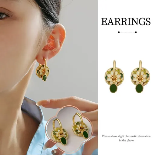 Chinese Vintage Colourful Flower Earrings Spring Jewelry for Women Fashion