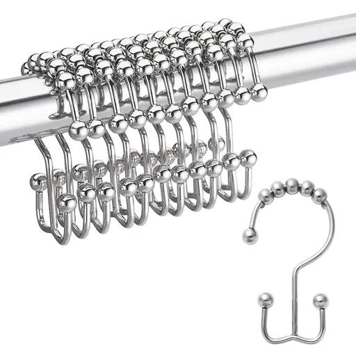 Shower Curtain Hooks Rings Rust Resistant Double Glide Rollers Metal Nickel
