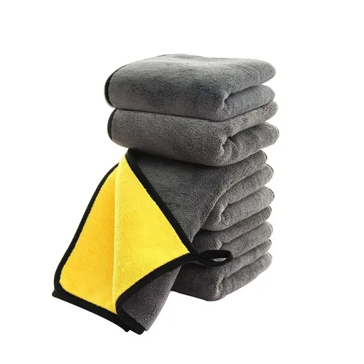 Thick and Quick Drying Car Microfiber Cleaning Towel Polishing Waxing Auto Towel Cloth (6pack,12 x 12inches) (Grey-Yellow)