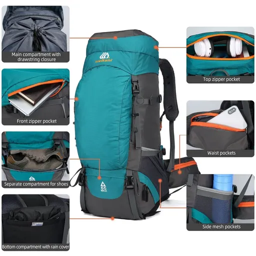 water- hiking backpack Outdoor 65L Water-resistant Hiking Backpack with Rain Cover Outdoor Sport Travel Daypack for Camping Climbing