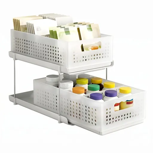Artiss Under Sink Organizer 2 Tier Pull Out Drawer with Removable Baskets & Divider White