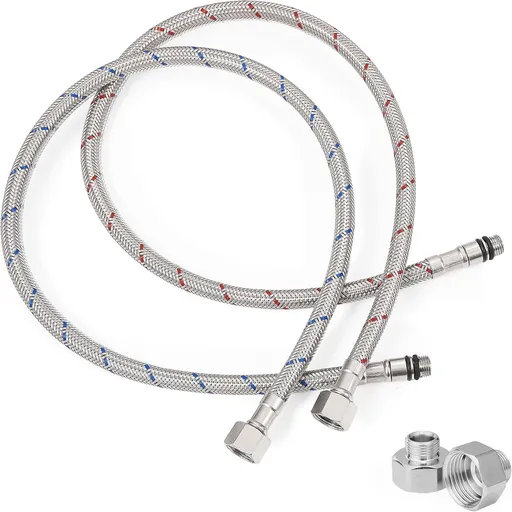 30 Inch Faucet Supply Lines, Bathroom Kitchen Water Supply Line 3/8" Female Compression Thread x M10 Male Connector, Braided Stainless Steel Water Hose for Sink Faucet with 1/2” Adapter (1 Pair)