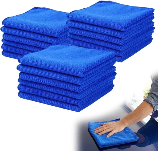 Microfiber Towels for Cars, Microfiber Cleaning Cloth, All-Purpose Microfiber Towels, Cleaning Rags for Cars, Hoe, Free from Streaks/Lint/Scratch, Blue, 12" x 12" (15-Pack)