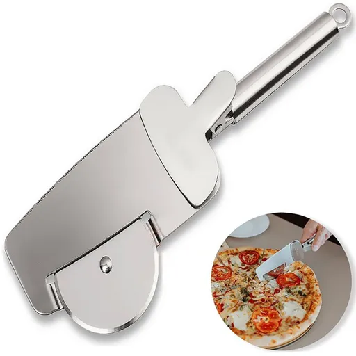 3 in 1 Pizza Cutter Wheel Serrated Edge Serving Spatula with Clip Stainless Steel Pizza Cutter Pizza Grater
