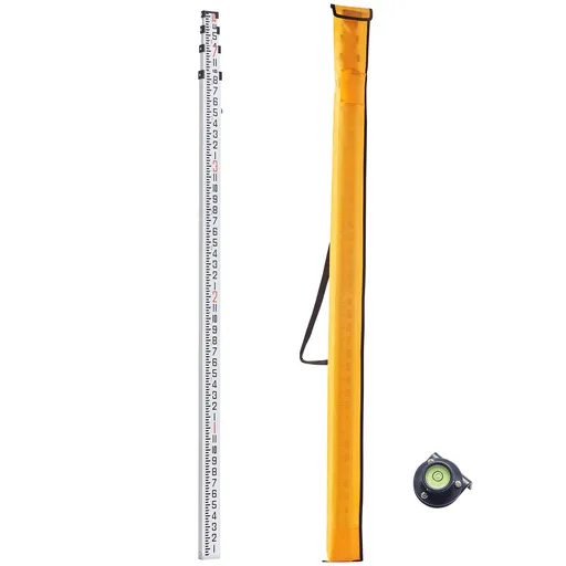 Aluminum Grade Rod, 14-Feet/8ths 4 Sections Telescopic Measuring Rod, Double-Sided Scale 1/8in Leveling Rod Stick, Aluminum Alloy Survey Rod w/ Bubble Level &Carrying Bag for Houses,Walls,Floors