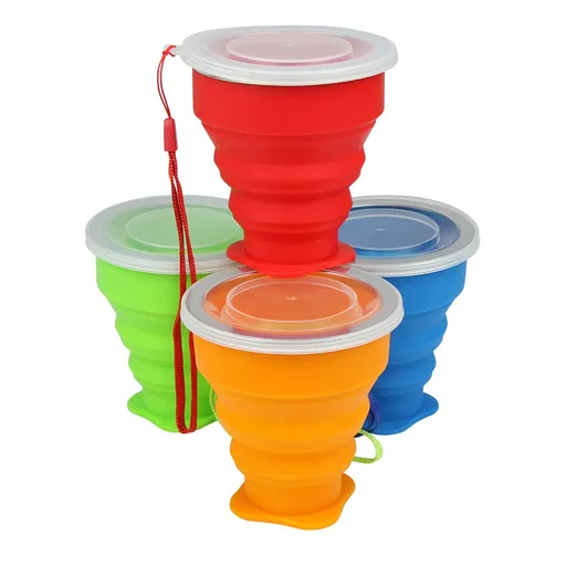 Silicone Collapsible Travel Cup, 4 Pack Collapsible Silicone Cup with Lid, Expandable Drinking Cup Set, Reusable Mug for Camping