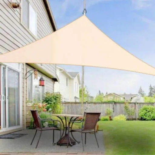 Shade Cloth, 4x4 m, Triangle, Cream, for Garden, Patio and Outdoor Shade, with UV Protection and Reinforced Corner Rings
