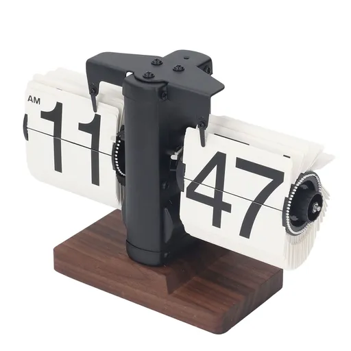 Digital Flip Desk Clock 12 Hours Single Sided Battery Powered Retro Mechanical Auto Flip Down Clock with Wood Base for Living Room Office Black Frame White Pages