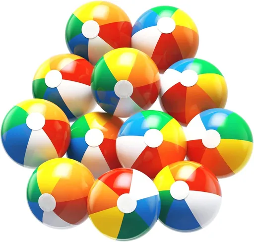 12 Pack Inflatable Beach Balls for Kids, 31 cm Swimming Pool Toys for Summer Water Games, Parties, Beach Play and Tropical Decorations