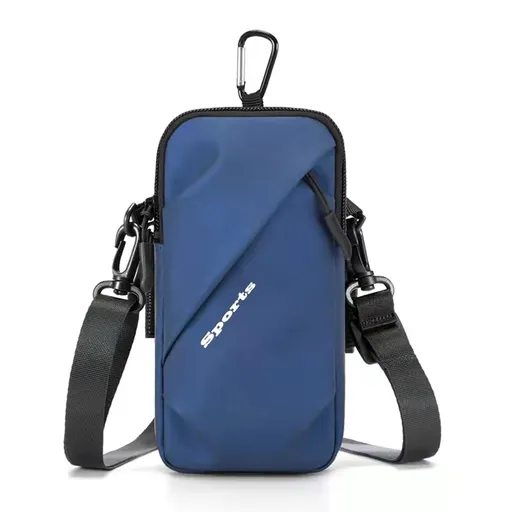 Universal Running Phone Arm Band – Waterproof, Dual Pocket, Adjustable Strap, Breathable Mesh, Fits Phones Up to 6.7 Inches, Crossbody & Waist Clip (Blue)