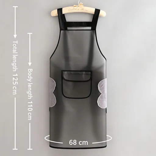 Black 110cm with Hand Towel | Extra Long TPU Clean Apron | Christmas Extended Convenience Gift | Hand Wipe Long Cooking Apron