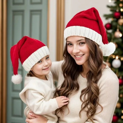 2pcs Knitted Parent-child Red Santa Hats