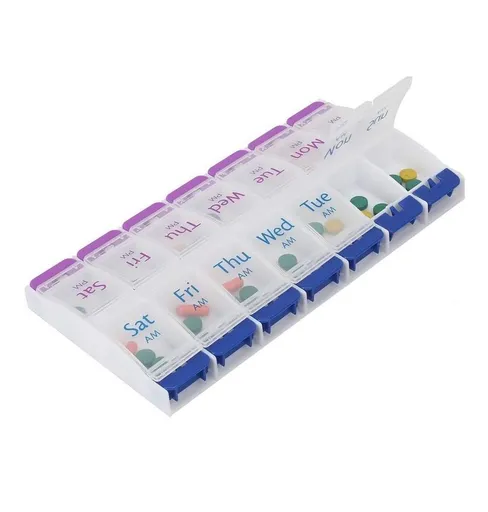 Weekly Pill Organizer with Opening Push Button, Pill Box 7 Day 2 Times a Day, Weekly Tablet Organizer 7 Day AM and PM