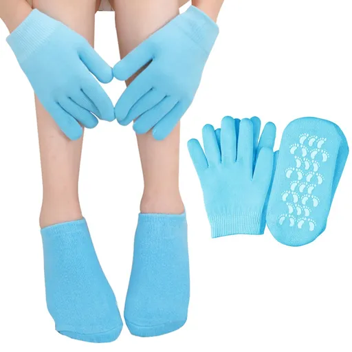 Moisturizing Glove and Sock, Gel Spa Moisturizing Therapy Sock ＆ Glove, Soften Repairing Dry Cracked, Hands Skin Care(4 PCS/Blue)