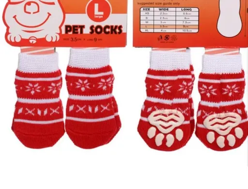 Foot art mouse Pet Socks Cartoon Anti Slip Red snow cute socks M [recommended foot width: approximately 4 cm] 2.5-6kg net weight