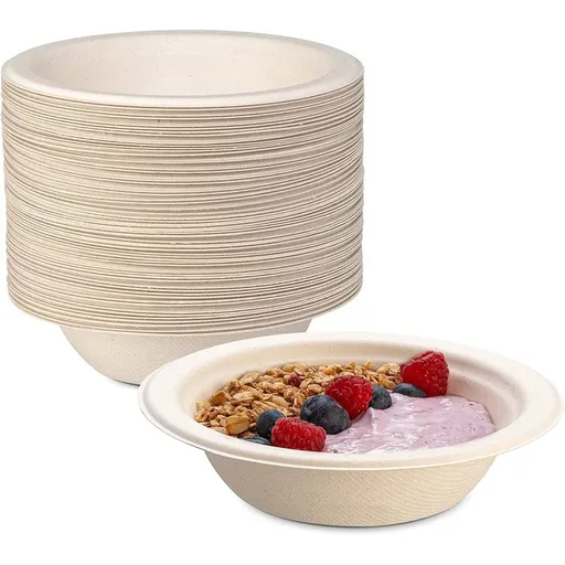 Roofei 30oz. Paper Bowls [50-Pack] Disposable Bowls Brown Natural Unbleached Biodegradable Made of Sugar Cane Fibers