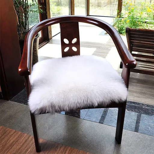 Square Faux Fur Sheepskin Chair Cover Seat Cushion Pad Super Soft Area Rugs for Living Bedroom Sofa (1.31ft x 1.31ft, White)