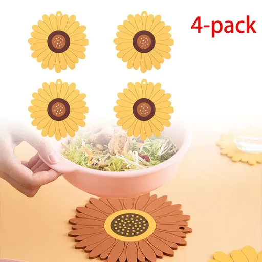 4-Pack - Sunflower-Shaped PVC Heat-Resistant Placemat, Non-Slip Trivet for Bowls, Pots & Cups - Yellow