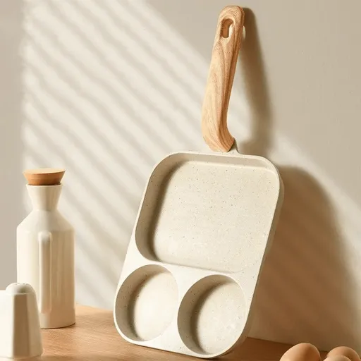 Non Stick Enlarged 3 In 1 Omelette Pan Mini Burger Pan Non Burning Raised Handle Multi Purpose Hamburger Skillet Household Nonstick Frying Pan Egg Burger Pan With Wooden Handle Steak Ham Breakfast Maker 3 And 4 Holes
