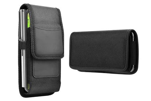 2Pcs Universal Black Oxford Cloth Phone Waist Pouch with Belt Clip and Card Holder Compatible with Most Smartphones - L