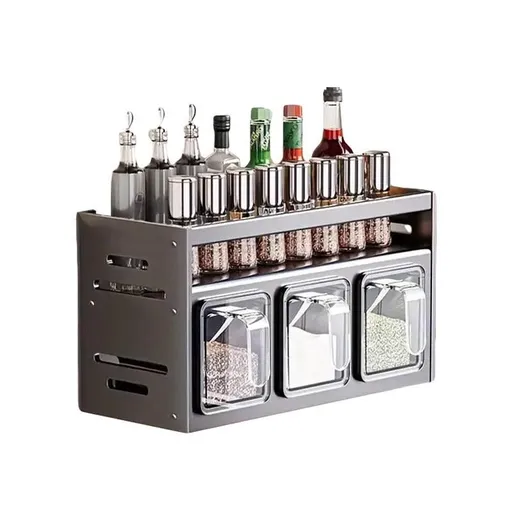Wall Mounted Kitchen Spice Box Shelf Multifunctional Organiser for Herbs Spices - 3-Grids