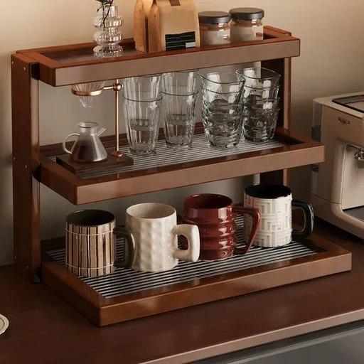 3-Tier Bamboo & Acrylic Desktop Storage Rack, Wooden Tea Set & Coffee Mug Display Shelf for Kitchen, Dining Table, or Tea Room, Brown, 1 Piece