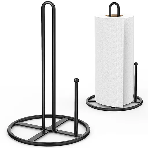 Black Paper Towel Holder Countertop Stand - Standing Modern Paper Towel Holders for Kitchen Standard and Large Size Rolls